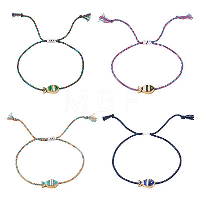 4Pcs 4 Colors Alloy Enamel Fish Charm Adjustable Bracelets BJEW-TA0001-30-1