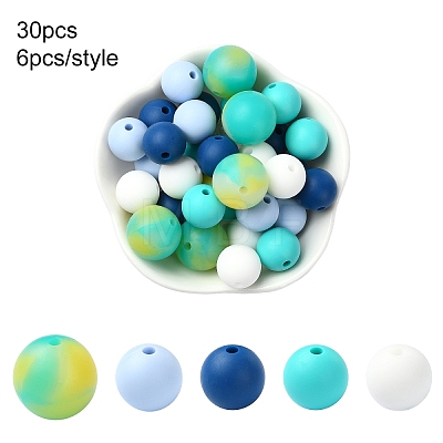 30Pcs 5 Colors Food Grade Eco-Friendly Silicone Focal Beads SIL-YW0001-24A-1