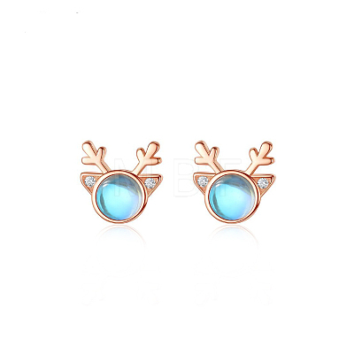 925 Sterling Silver Clear Cubic Zirconia Deer Head Stud Earrings FS-WG3413F-03-1
