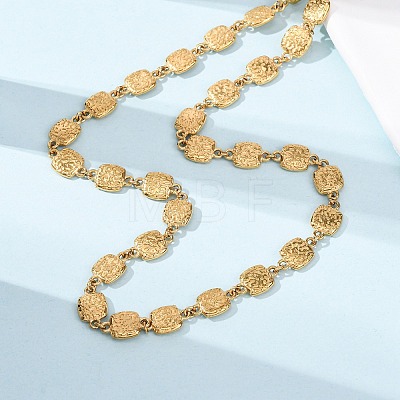 304 Stainless Steel Textured Square Link Chain Necklaces for Women NJEW-K299-02G-1