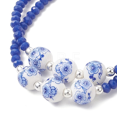 Glass & Handmade Flower Printed Porcelain Multi-strand Bracelets BJEW-JB12975-1