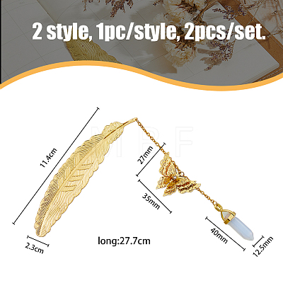 2Pcs 2 Style Alloy Feather Bookmark AJEW-PH01497-1