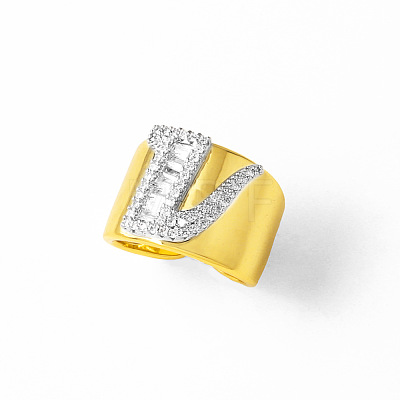 Brass Micro Pave Clear Cubic Zirconia Cuff Open Rings FS-WGA5D1D-22-1