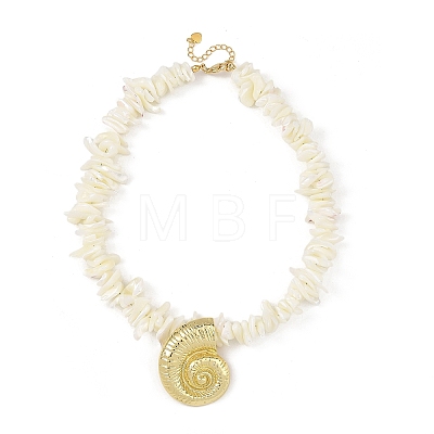 Ocean Brass Conch Shell Shape Pendant Natural Shell Chip Beaded Necklaces NJEW-JN06373-1
