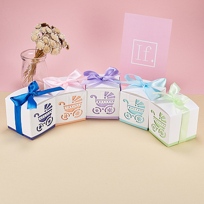 Hollow Stroller BB Car Carriage Candy Box wedding party gifts with Ribbons CON-BC0004-97D-1
