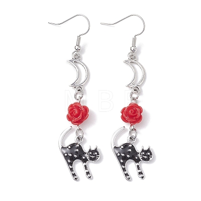 Alloy Enamel Cat Dangle Earrings EJEW-JE05846-1