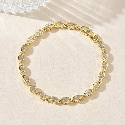 Horse Eye Brass Micro Pave Clear Cubic Zirconia Link Chain Bracelets for Women BJEW-C156-07B-G-1