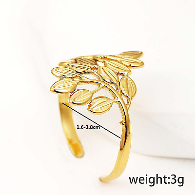 Stainless Steel Leaf Open Cuff Ring Women's Holiday Date Gift RU2411-1