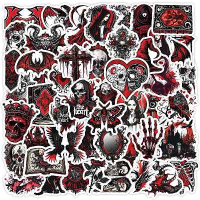 50Pcs Black and Red Gothic Skull Paper Stickers DIY-P085-10-1