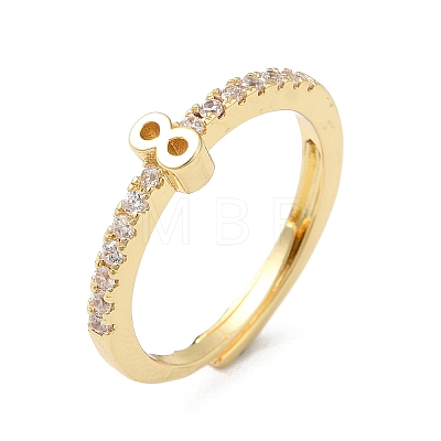 Rack Plating Brass Clear Cubic Zirconia Number 8 Adjustable Rings for Women RJEW-S407-09G-08-1