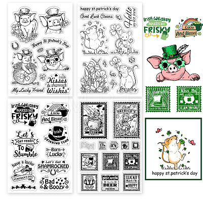   4 Sheets 4 Styles Saint Patrick's Day PVC Plastic Stamps DIY-PH0010-32-1