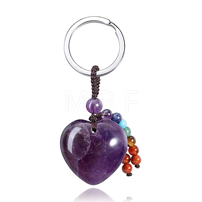 Natural Amethyst Heart Pendant Keychain PW-WG94819-01-1