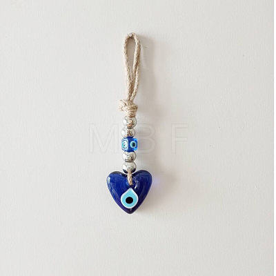 Heart with Evil Eye Glass Pendant Decorations EVIL-PW0002-02-1