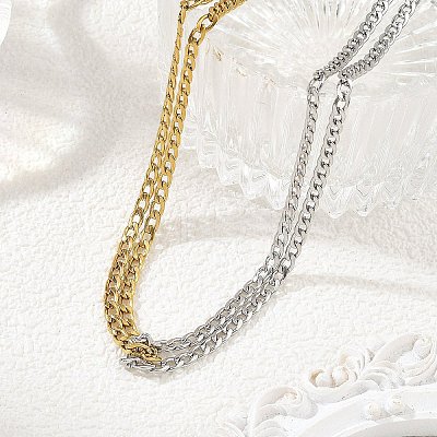Duo Tone 304 Stainless Steel Twisted Chain 2-Strand Necklaces with Toggle Clasps NJEW-JN06681-1