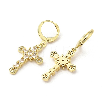 Cross Real 18K Gold Plated Brass Dangle Leverback Earrings EJEW-L268-036G-03-1