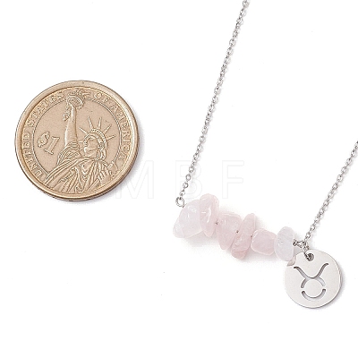 Natural Rose Quartz Chip & Constellation Pendant Necklaces NJEW-JN05084-02-1