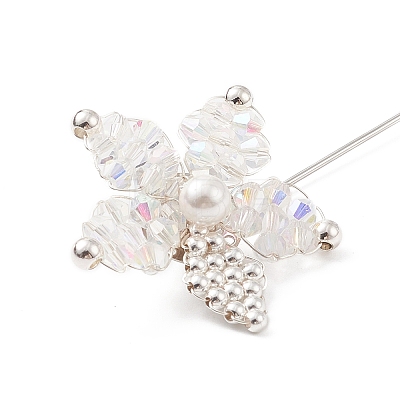 Glass Braided Bead Flower with Shell Pearl Lapel Pin JEWB-TA00004-1