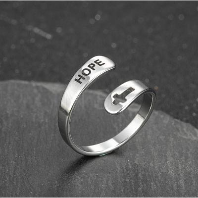 Hollow Out Cross with Word Hope 201 Stainless Steel Cuff Rings FS-WGED892-07-1
