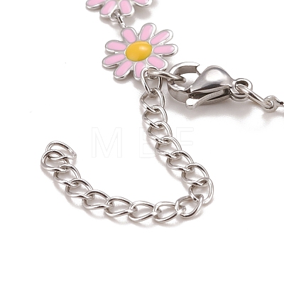 Enamel Daisy Link Chain Necklace NJEW-P220-01P-05-1