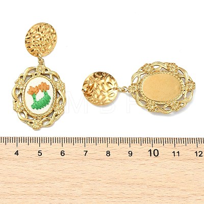 304 Stainless Steel & Cloth Embroidery Stud Dangle Earrings EJEW-JE07297-1