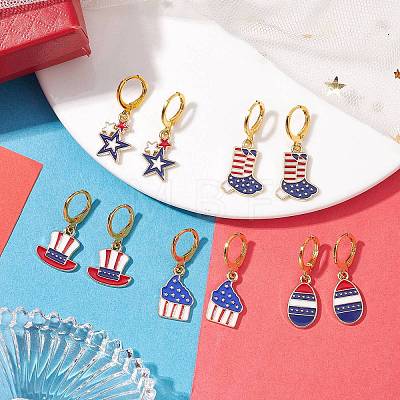 5 Pairs 5 Styles Independence Day Brass Huggie Hoop Earring Sets EJEW-JE05856-1