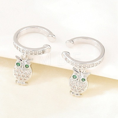 Owl Brass Micro Pave Cubic Zirconia Cuff Earrings EJEW-Z164-01P-1