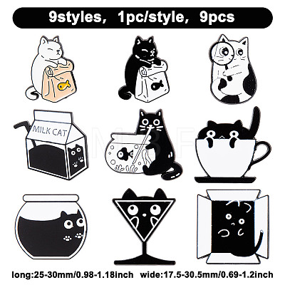 DICOSMETIC 9Pcs 9 Styles Cat Enamel Pins JEWB-GO0001-08-1