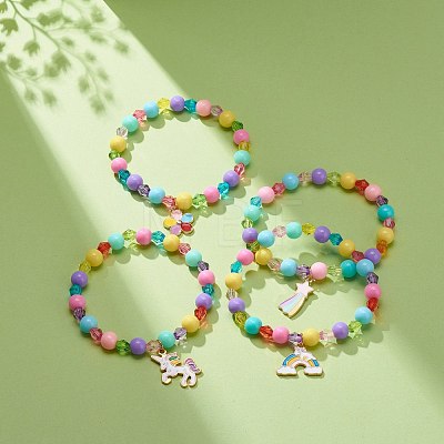 Colorful Acrylic Beaded Stretch Bracelet with Alloy Enamel Charms for Women BJEW-JB08725-1