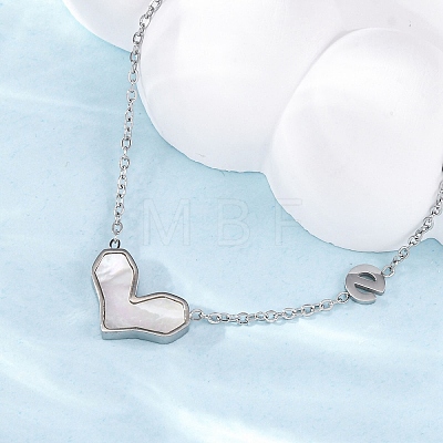 304 Stainless Steel Pave Natural White Shell Heart Pendant Necklaces for Women NJEW-U032-09P-01-1