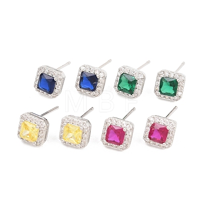 Square Brass Micro Pave Cubic Zirconia Stud Earrings EJEW-Z164-22P-1