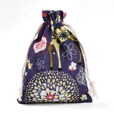 Flower Deer Printed Polycotton(Polyester Cotton) Packing Pouches Drawstring Bags ABAG-T004-10x14-36-1