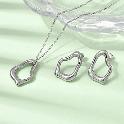 Irregular 304 Stainless Steel Pendant Necklace & Stud Earrings Sets for Women SJEW-E052-01P-1