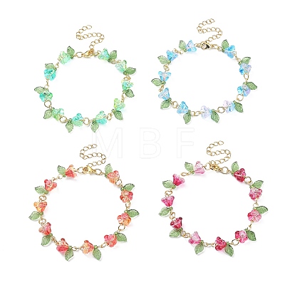 4Pcs 4 Color Acrylic & Glass Beaded Flower Linnk Chain Bracelets Set BJEW-TA00273-1