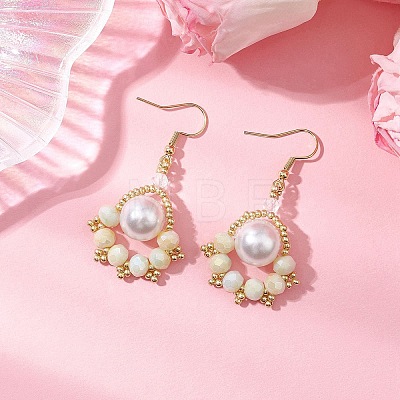 Paw Print Imitation Pearl & Glass Seed Beads Dangle Earrings EJEW-MZ00386-04-1