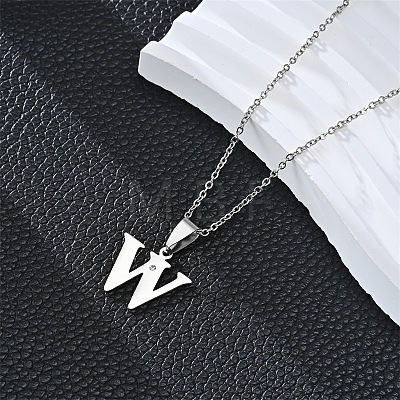 201 Stainless Steel Crystal Rhinestone Initial Pendant Necklaces FS-WG28760-25-1