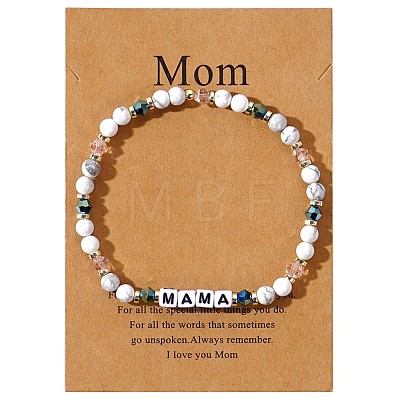 Mother's Day Dyed Synthetic Turquoise & Glass Beads Stretch Bracelets LS-SK3516-8-1