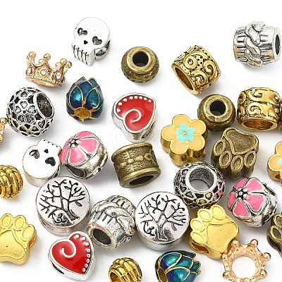 30Pcs 15 Styles Tibetan Style Alloy European Beads TIBE-YW0002-07-1
