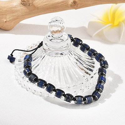 Adjustable Natural Lapis Lazuli and Non-magnetic Synthetic Hematite Braided Bead Bracelets BJEW-Z090-01F-1