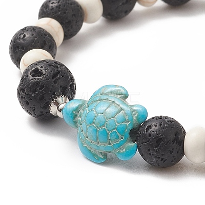 Dyed Synthetic Turquoise(Dyed) Tortoise & Natural Lava Rock Beaded Stretch Bracelet for Women BJEW-JB09229-02-1