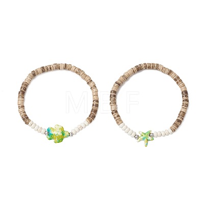 Sea Turtles and Starfish Coconut Beads Bracelets BJEW-JB11882-03-1