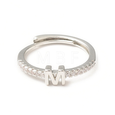 Clear Cubic Zirconia Initial Letter Adjustable Ring RJEW-C052-01P-M-1