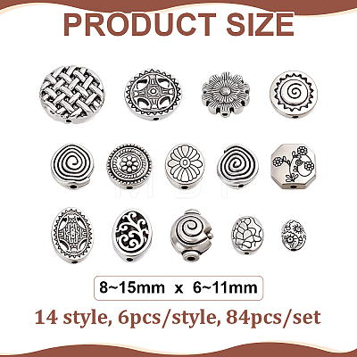 84Pcs 14 Styles Tibetan Styles Alloy Beads TIBEB-PH0061-79-1