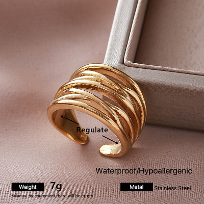 Irregular 304 Stainless Steel Cuff Open Rings for Women UC0575-6-1