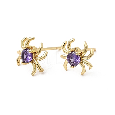 Spider Brass Micro Pave Cubic Zirconia Stud Earrings EJEW-L306-04G-01-1