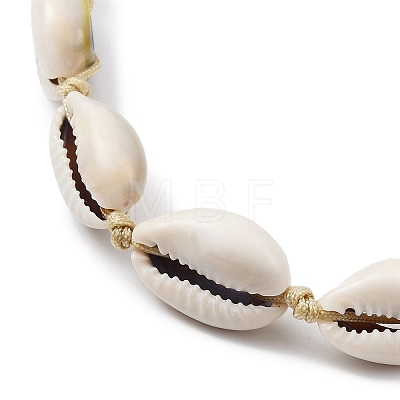 Natural Shell Braided Bead Anklet with Synthetic Turquoise Beads AJEW-AN00561-01-1