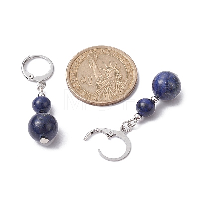Round Natural Lapis Lazuli Dangle Earrings EJEW-JE05536-05-1
