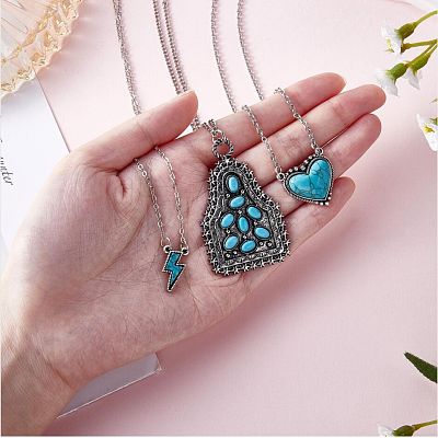 Synthetic Turquoise Necklace Vintage Choker Necklace Lighting Pendant Necklaces Fashion Boho Heart Jewelry Gifts for Women Birthday Christmas JN1097A-1