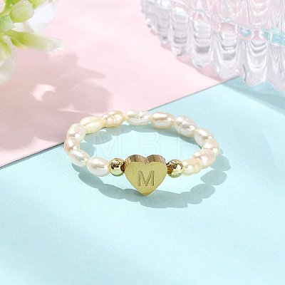 Natural Freshwater Pearl & 304 Stainless Steel Bead Finger Rings RJEW-FS00001-13-1