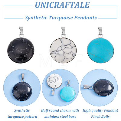 Unicraftale 12Pcs 3 Colors Synthetic Turquoise Pendants STAS-UN0039-61-1