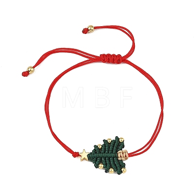 Adjustable Christmas Tree Braided Nylon String Bracelets with Brass Star BJEW-TA00762-02-1